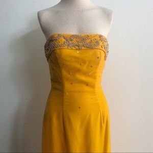 Strapless yellow velvet vintage dress